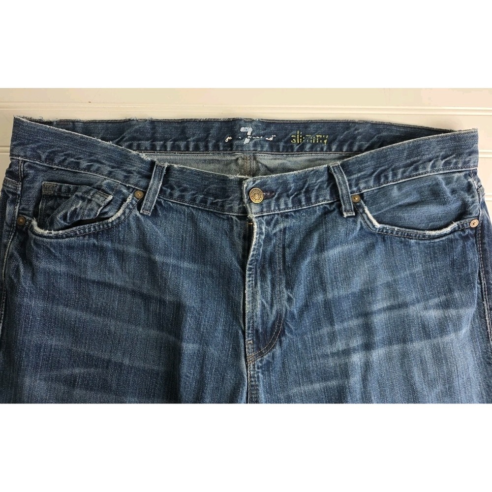7 For All Mankind Slimmy Jeans Mens 40x30 Blue Wash Straight Stretch Denim Pants